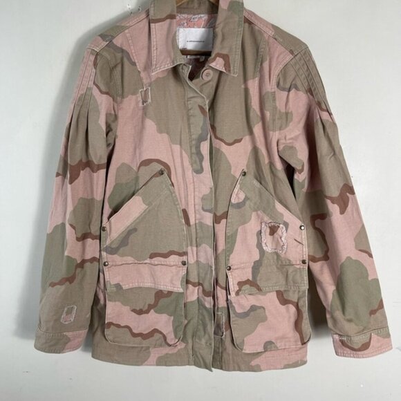 Anthropologie Lida Pink Camo Utility Jacket Size Medium Camouflage Coat Military - Picture 4 of 13
